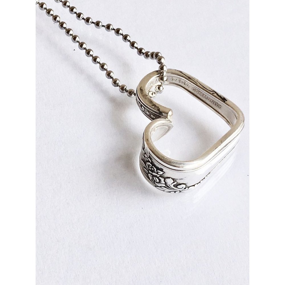 Floral Heart Silverware Necklace, Vintage  Queen Bess II Flatware, Spoon Theory - Picture 3 of 7